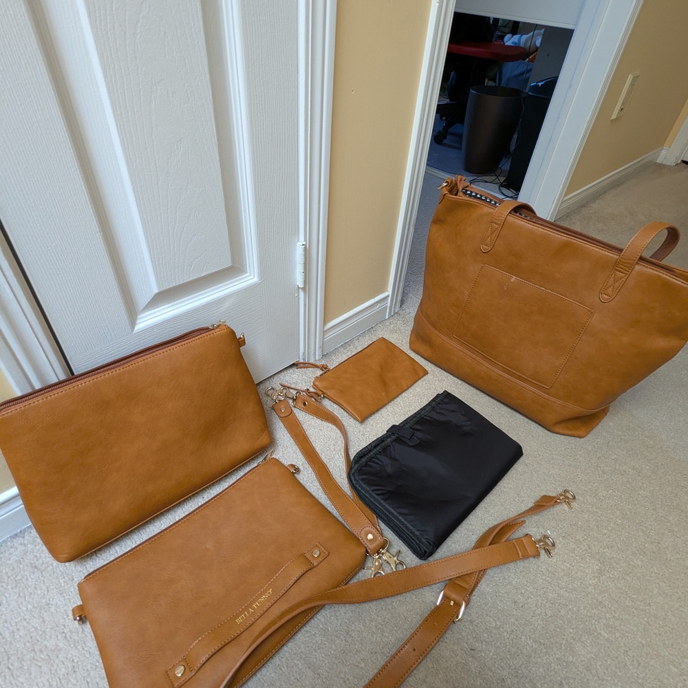 Brown Leather Tote Bag Set